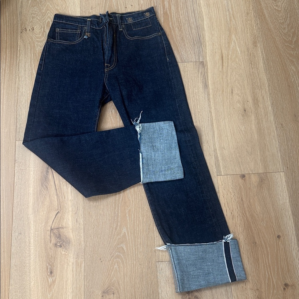 R13 Dark Blue Denim Jeans with Cuffed Hem